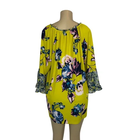 Susan Graver Floral Print Bell Sleeve Liquid Knit Tunic Top XL Boho Multicolor - Picture 6 of 10
